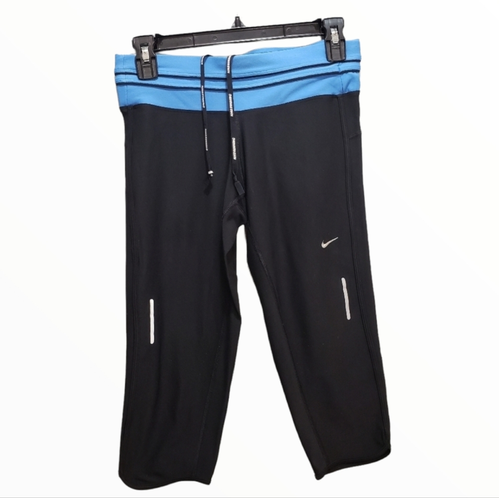 Nike Dri-fit Running Capri Leggings Black/Blue Sz. SM - Picture 1 of 15
